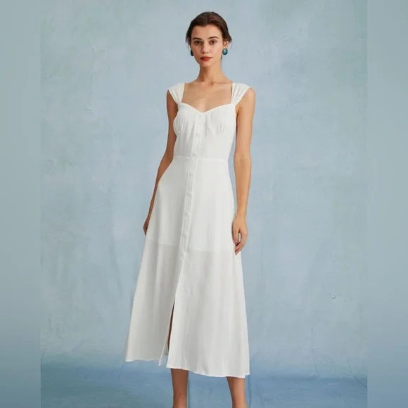 knee length dresses for ladies White Corset Midi Dress Off Shoulder with A-Line Skirt | Bridal Shower,  Rehearsal Dinner & Cocktail Dress